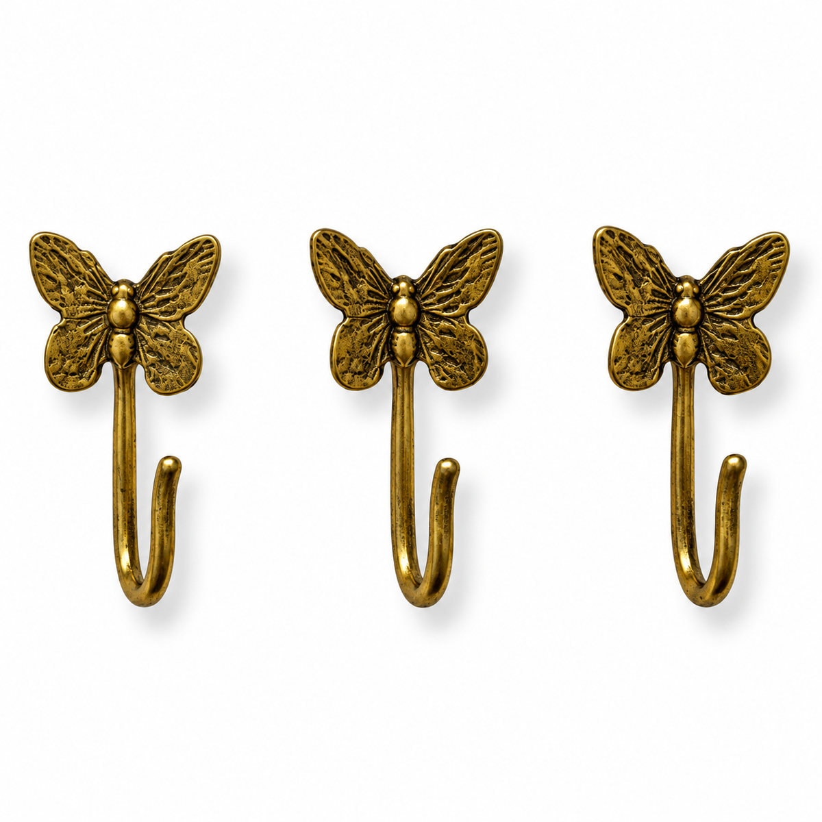 Butterfly Push Pin Hooks, Small Metal Wall Hooks with Push Pins for Keys, Jewelry, Pictures, Mini Hooks for Bulletin Boards, Set of 3