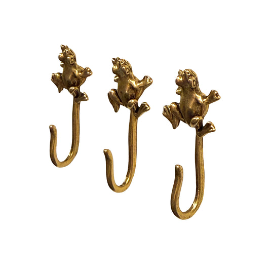 Frog Push Pin Hooks, Small Metal Wall Hooks with Push Pins for Keys, Jewelry, Pictures, Mini Hooks for Bulletin Boards, Set of 3