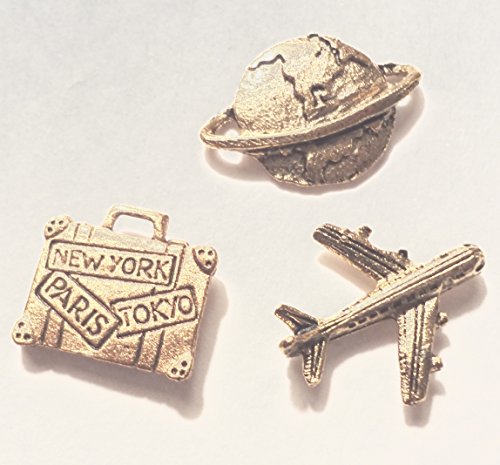 Travel The World Push Pins (10 Pc Set) | Decorative Gold Globe Thumb Tacks Map Marking Office Decor Gift