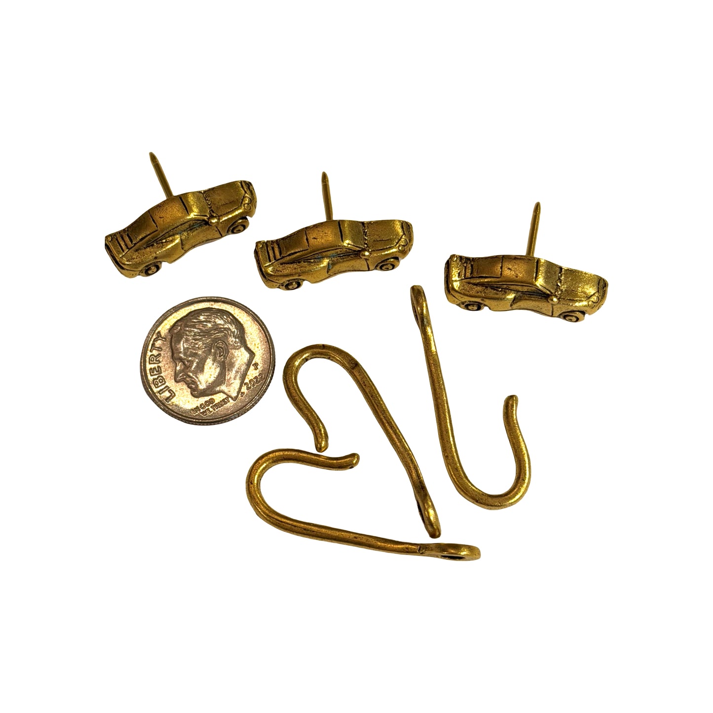 Car Push Pin Hooks, Small Metal Wall Hooks with Push Pins for Keys, Jewelry, Pictures, Mini Hooks for Bulletin Boards, Set of 3