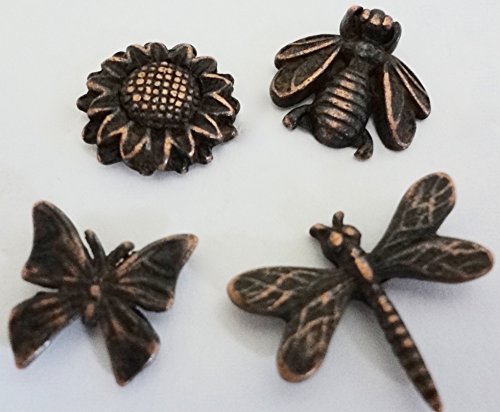 Springtime Push Pins (16 Pc Set) | Decorative Bronze Flower Nature Thumb Tacks Rustic Farmhouse Desk Gift