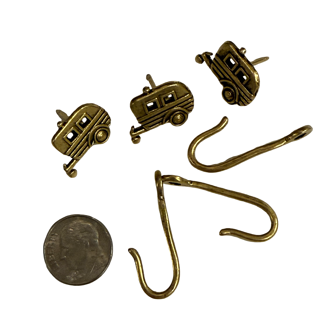 Camper Push Pin Hooks, Small Metal Wall Hooks with Push Pins for Keys, Jewelry, Pictures, Mini Hooks for Bulletin Boards, Set of 3