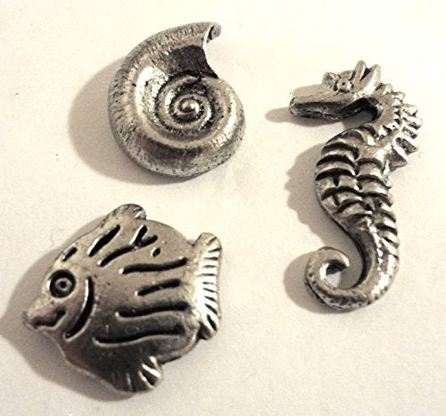 Sea Life Push Pins (10 Pc Set) | Decorative Silver Coastal Thumb Tacks, Beach House Decor, Unique Nautical Gift