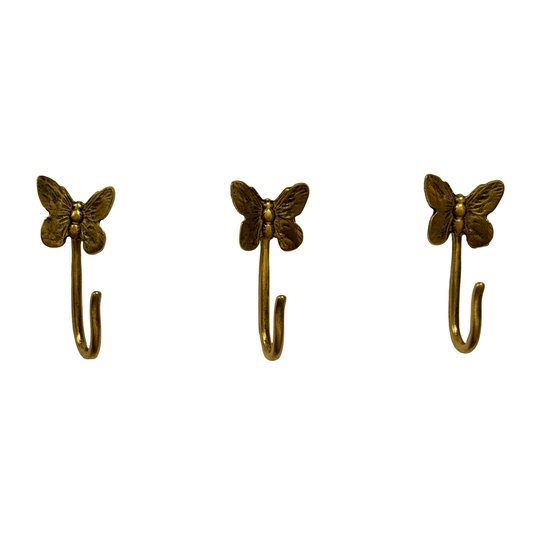 Butterfly Push Pin Hooks, Small Metal Wall Hooks with Push Pins for Keys, Jewelry, Pictures, Mini Hooks for Bulletin Boards, Set of 3