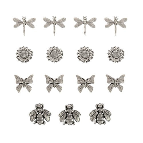 Springtime Push Pins (16 Pc Set) | Decorative Silver Flower Nature Thumb Tacks Cottagecore Desk Decor Unique Gift