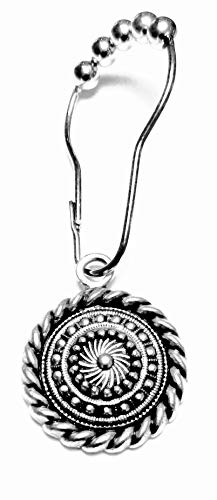 Norma Jean Designs European Disc Shower Curtain Hook Add-on - Antique Silver Finish - 12pcs Roller Ball Chrome Shower Curtain Hooks with Purchase